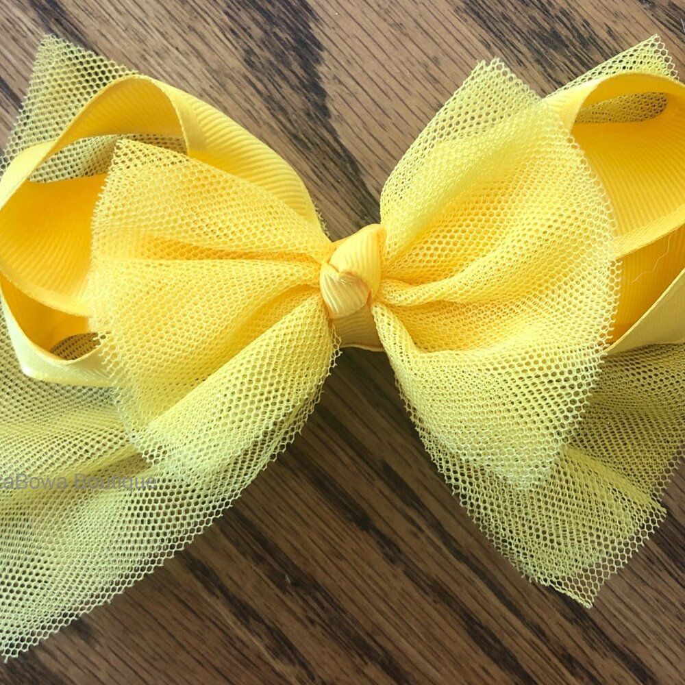 Yellow 5" Tulle & Boutique Bow   4B2855  Handmade NWT Boutique